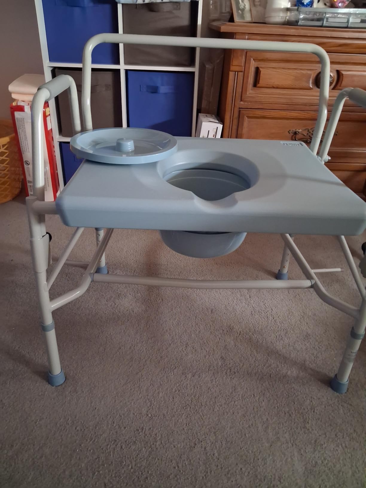 DMI Drop Arm Portable Toilet Commode, Extra-Wide Seat, 500 Pound Weight Capacity, Bucket with Lid Included, Adjustable Legs, Elderly Assistance Products, Grey customer photo 2