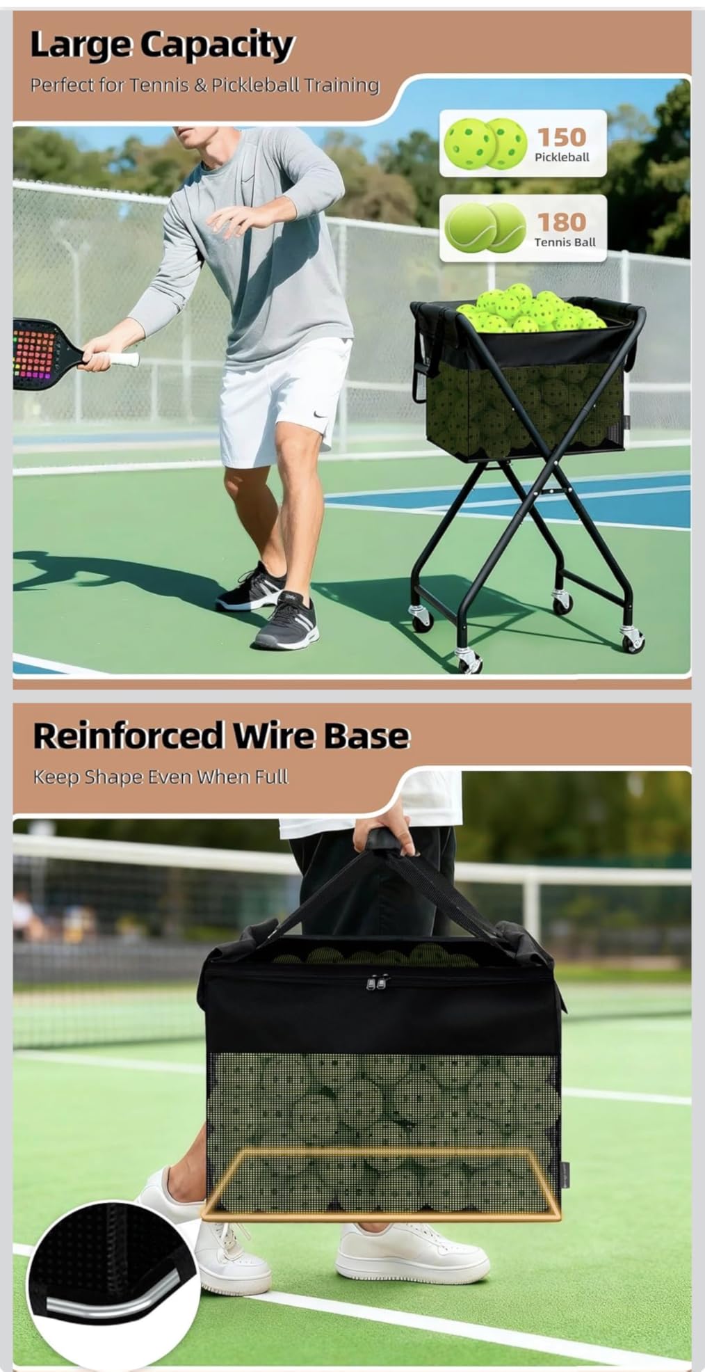 STORAGE MANIAC Foldable Tennis Ball Hopper Cart with Removable Ball Bag customer photo 1