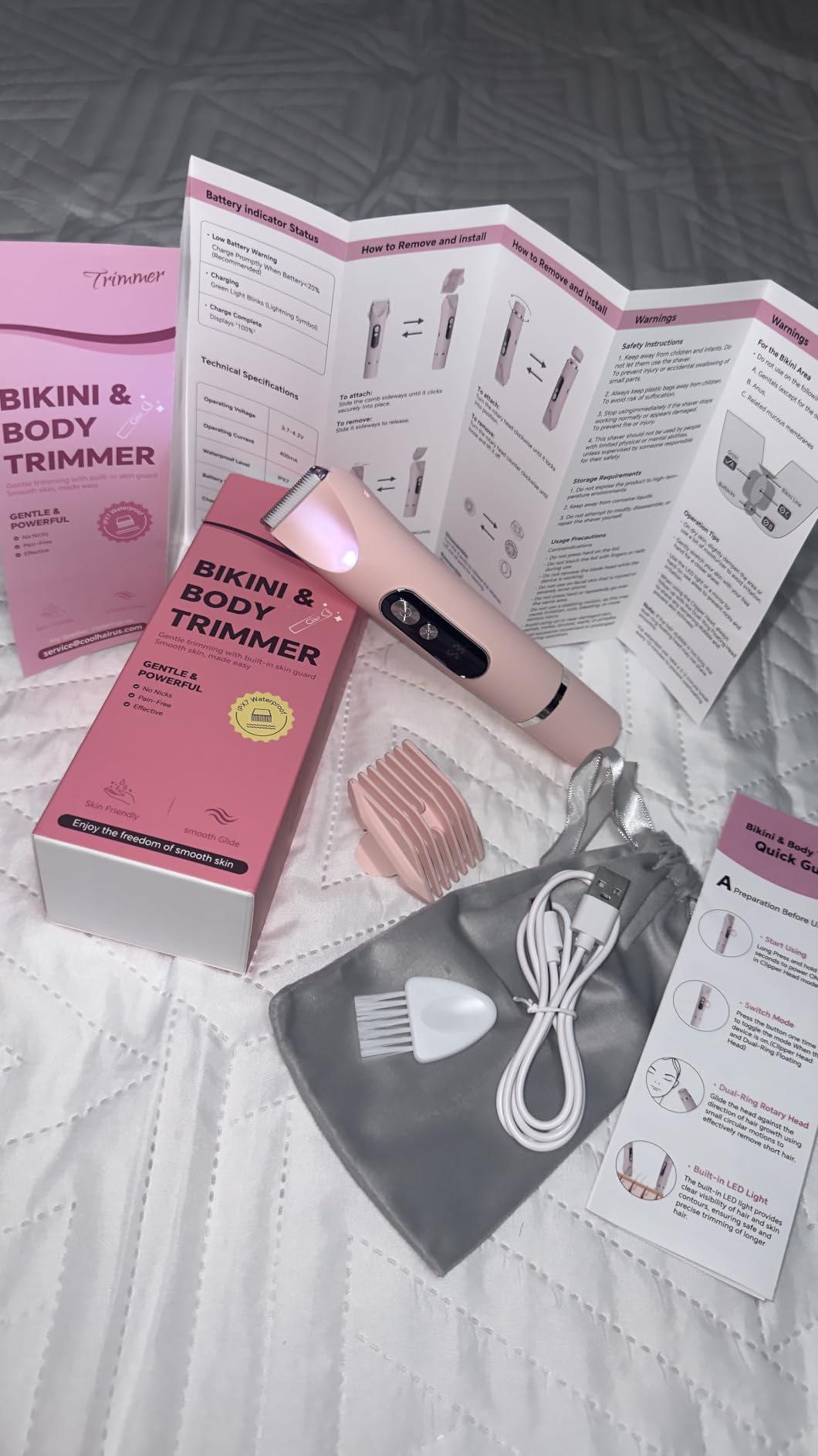 Bikini Trimmer for Women,Smooth Electric Razor for Sensitive Skin, IPX7 Waterproof Wet & Dry Cordless Body Shaver & Grooming Set for Bikini Area, Pubic Hair, Face, Underarms & Legs (Pink) customer photo 1
