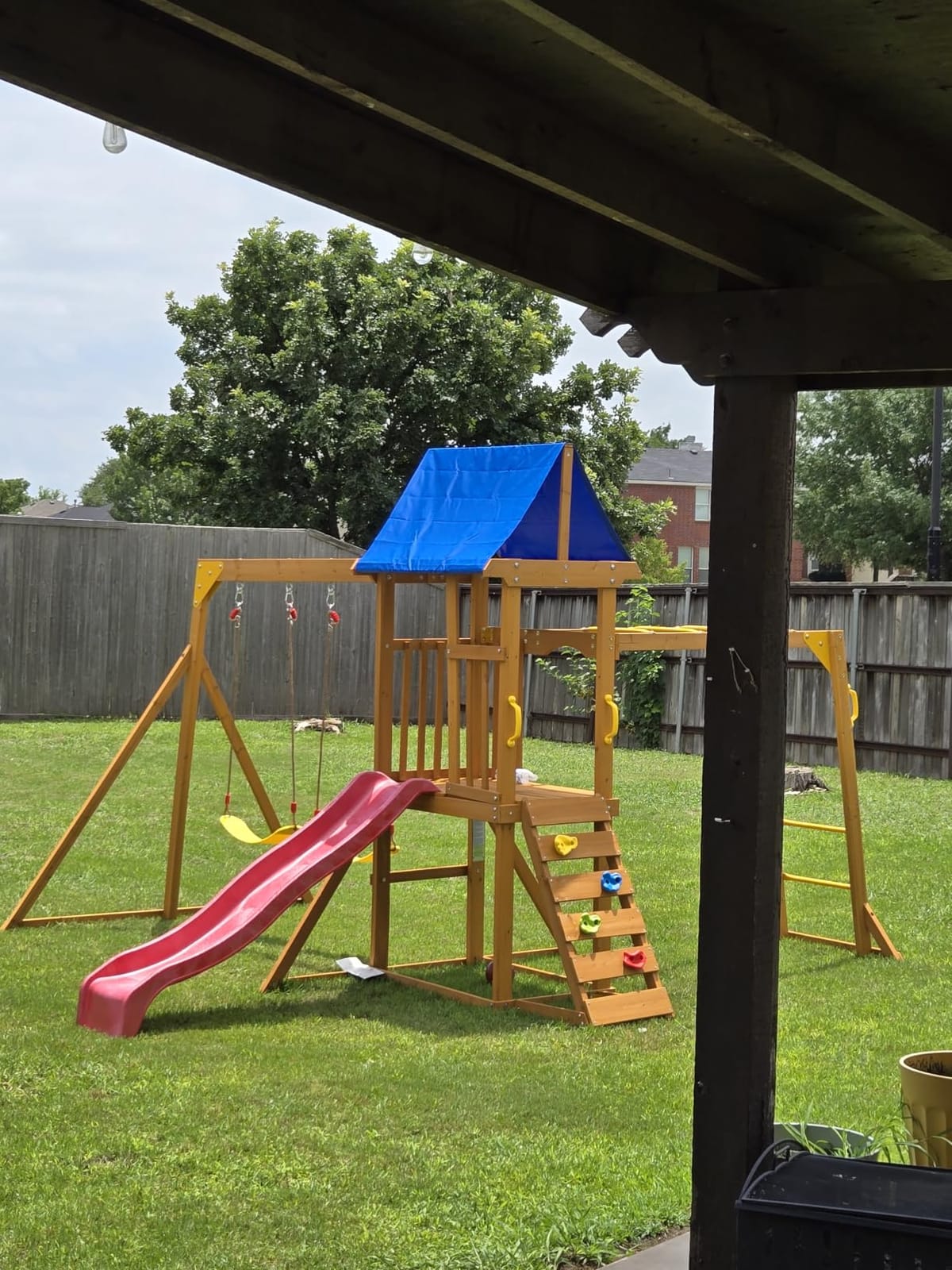 Wooden Swing Sets for Backyard, Outdoor Playset with Climbing System customer photo 2